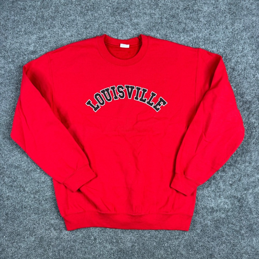 Gildan Sweatshirt Mens Size L Red Louisville Cardinals Graphic Crewneck Pullover